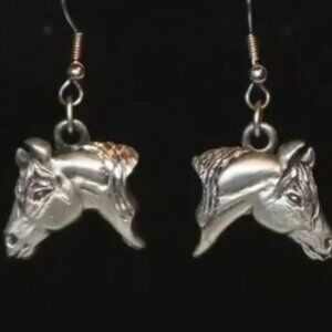 Vintage 1995 Signed EJC Pewter Horse Head Equestrian Earrings, American Made
